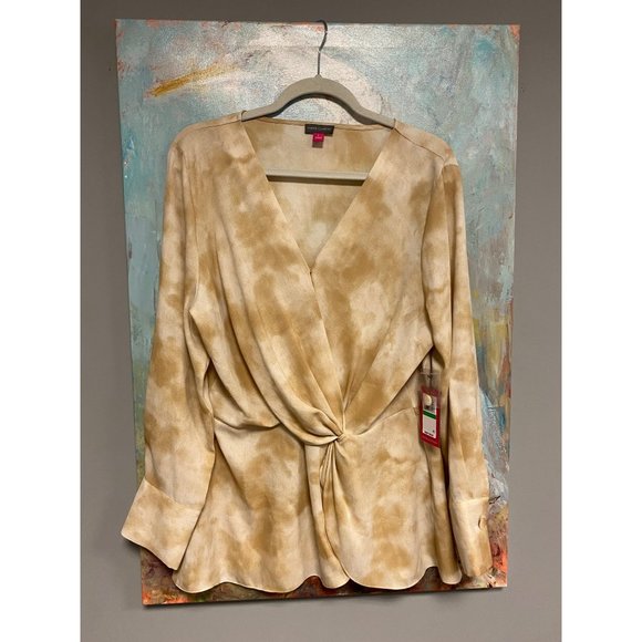 Vince Camuto NWT Women's Lg Blouse Tunic Tie Dye Spring Safari Wrap Style V-Neck - Picture 12 of 12